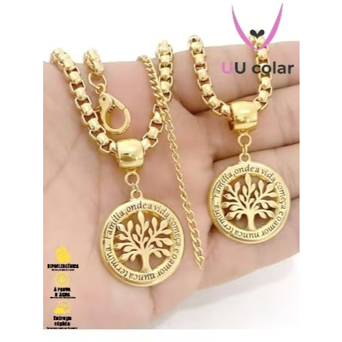 Conjunto Feminino Árvore da Vida – Colar e Pulseira Veneziana Folheados a Ouro em Oferta na Shopee