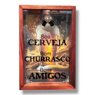 Quadro Cofre Porta Tampinha Cerveja Madeira Bar Vidro Decoração em Oferta na Shopee