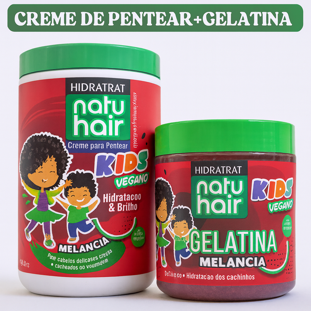 Kit Creme de Pentear Melancia Gelatina de Melancia NATUHAIR 500g Kit Cabelo Cacheado Modelador de cachos Antifrizz
