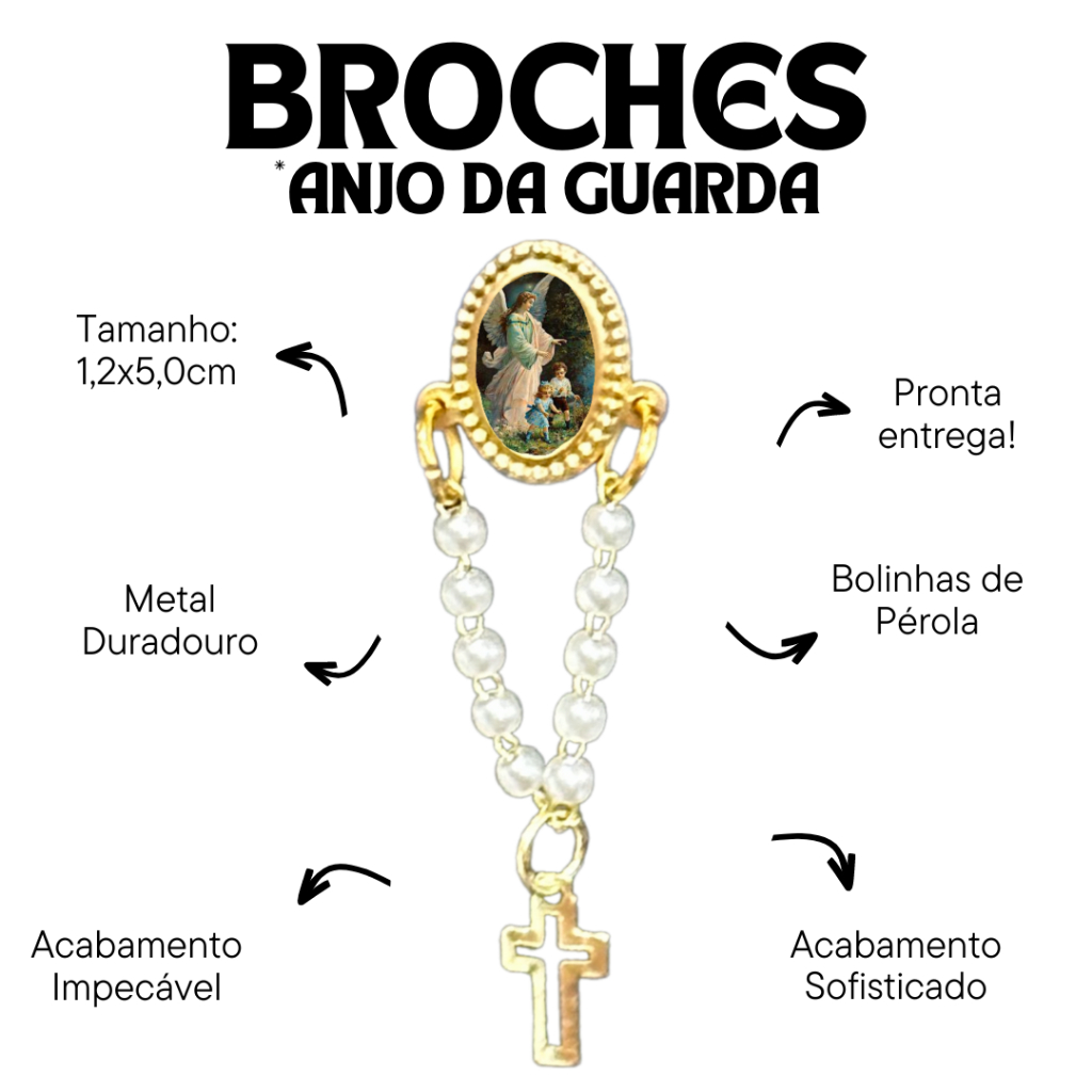 12 Broches Anjo da Guarda Oval Com Terço Pérola: Para Quem Valoriza a Tradição e a Fé