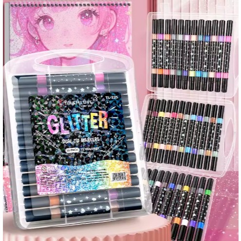 Marcador metálico12/24/36/48caneta de glitter de cabeça dupla marcador de cabeça dupla brilhantenovo