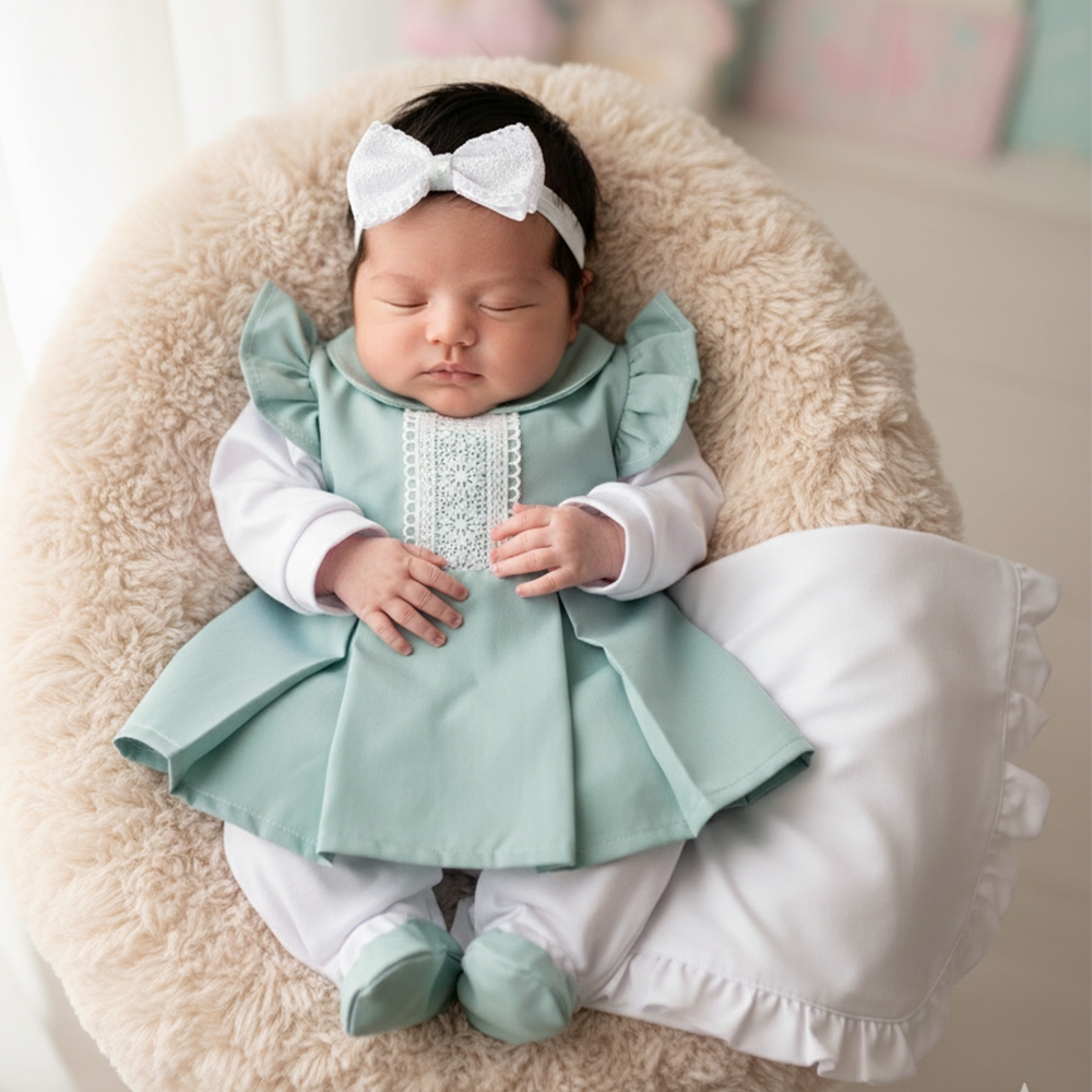 Saída de Maternidade Menina Delicada Antonela Verde em Oferta na Shopee