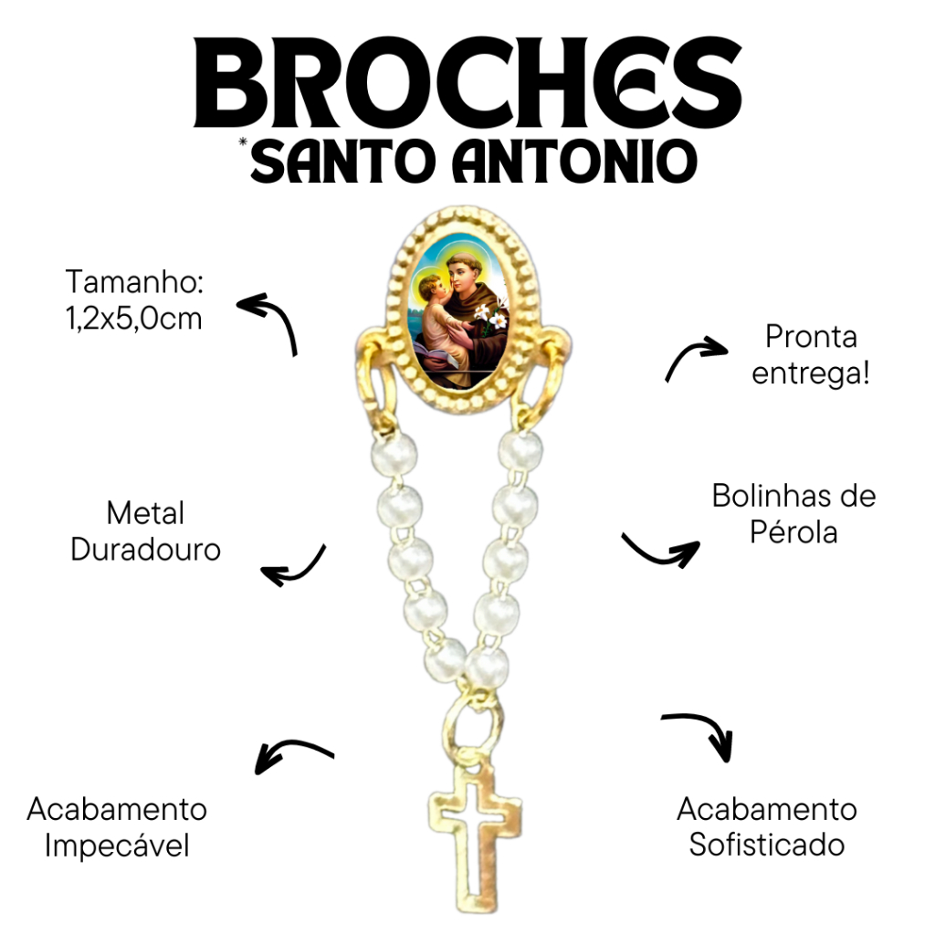 12 Broches Santo Antonio Oval Com Terço Pérola: Para Quem Valoriza a Tradição e a Fé