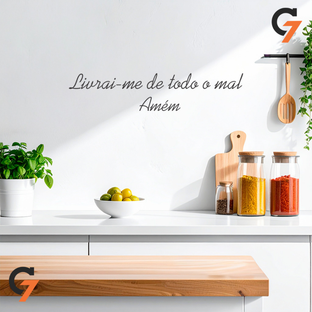 Adesivo de Parede Para Sala Decoração Fé "Livrai-me de Todo o Mal, Amém" Autocolante Lavável Quarto