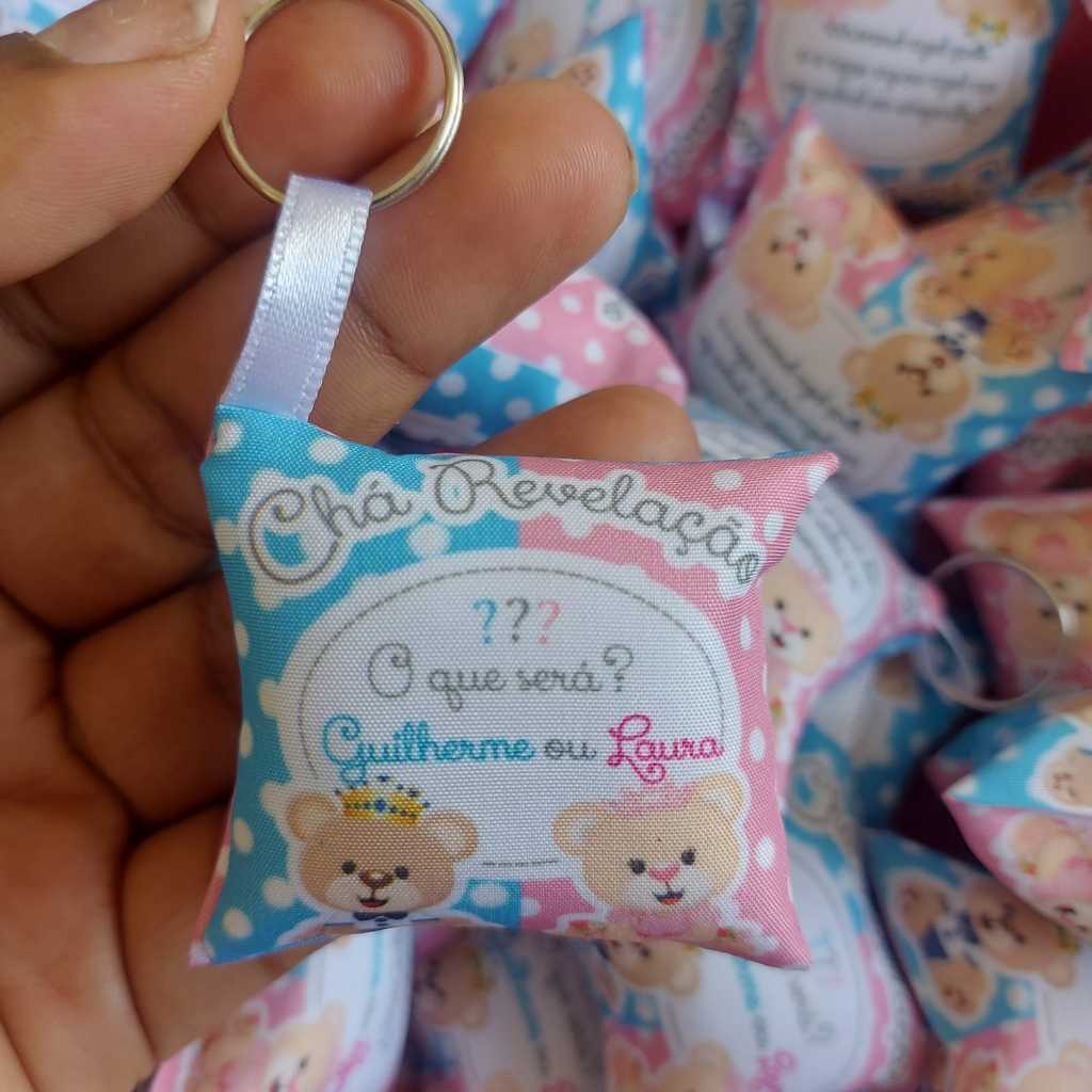 Kit 30 Lembrancinha Chá Revelação ursinho |Almochaveiro Personalizado | Chaveiro Almofadinha Chá Revelação em Oferta na Shopee