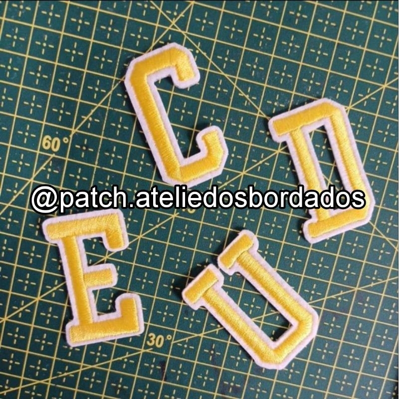 Adesivo de Roupa Aplique patch bordado termocolante letras amarela em Oferta na Shopee