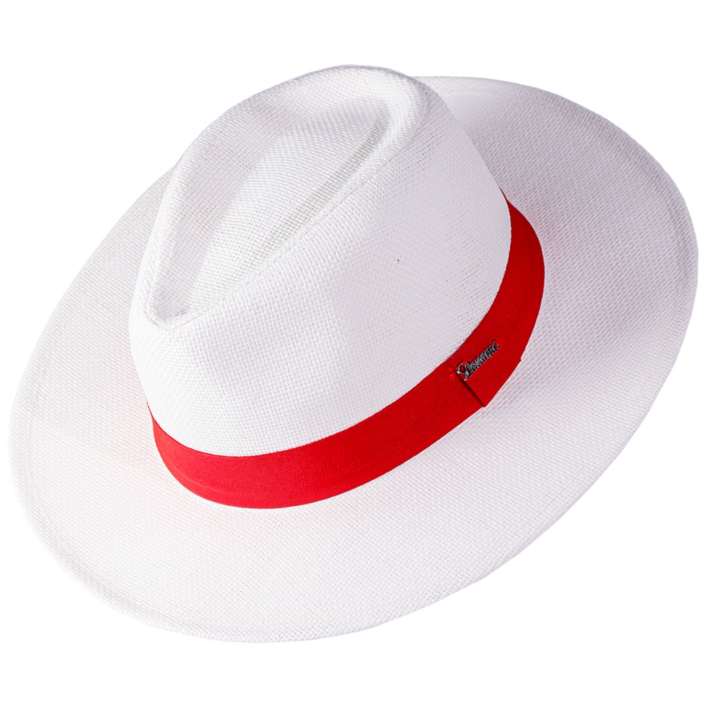Chapéu Zé Pilintra Umbanda Candomblé Panamá Branco com Faixa Vermelha Estilo Malandro Malandrinho