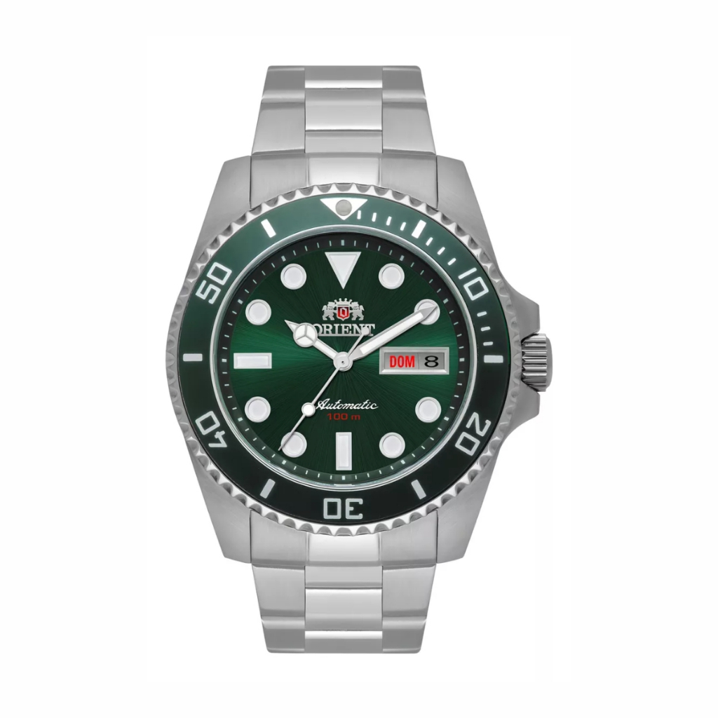 Relógio Orient Masculino Automático Social Aço Prova Dagua Correia Prata Bisel Verde Fundo Verde