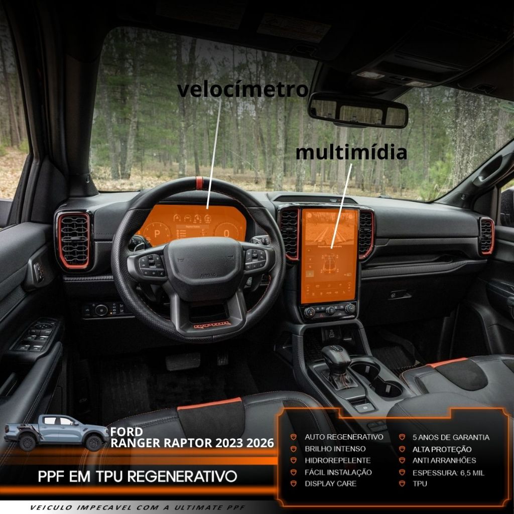Película PPF Proteção Kit Velocímetro Multimídia Ford Ranger Raptor 2023 2024 2025 2026 TPU Anti Risco