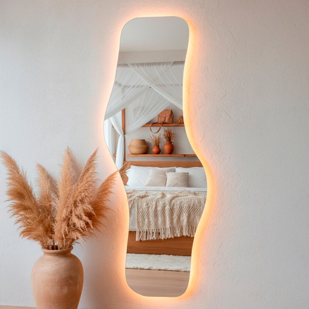 Espelho com Led Decorativo Orgânico 170x70 Suporte de Parede Waves Sala Quarto Banheiro Escritório em Oferta na Shopee