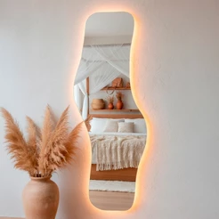 Espelho com Led Decorativo Orgânico 170x70 Suporte de Parede Waves Sala Quarto Banheiro Escritório