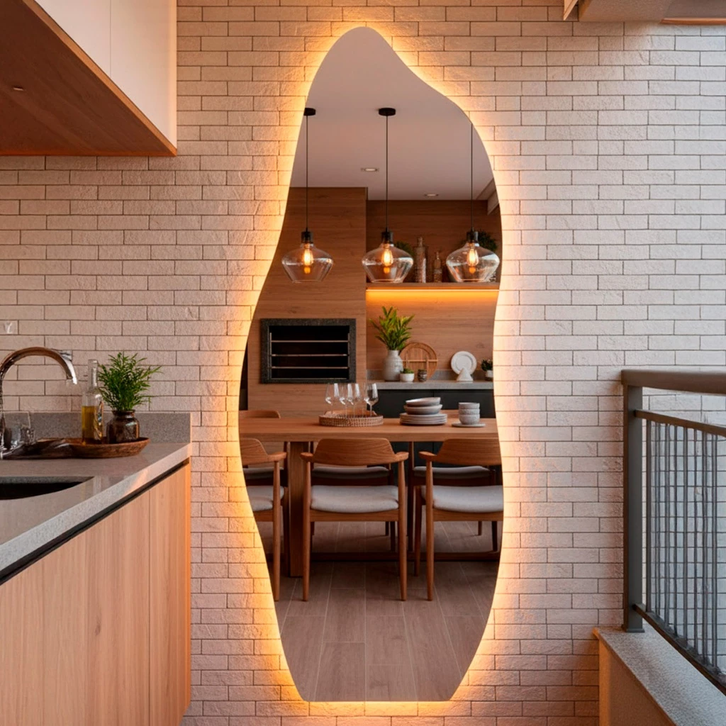 Espelho Grande Orgânico de Corpo Inteiro com Led 170x70cm Espelho com Luz Indireta Quente ou Fria — imagem 1