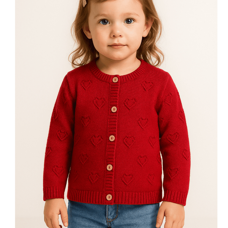 Casaquinho Infantil Tricot Menina Corações Vermelho Com Botões Roupa Infantil Menina Moda Inverno em Oferta na Shopee