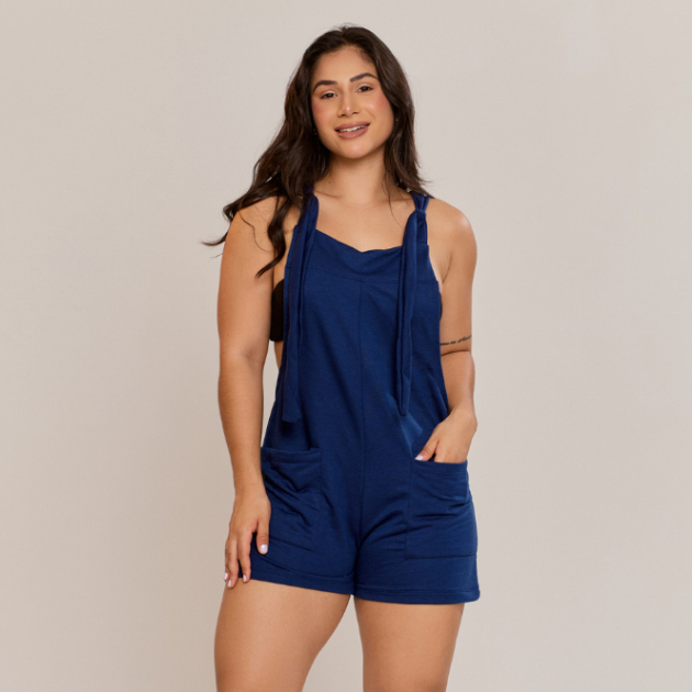 Jardineira Feminina Curta Macaquinho Feminino Soltinho Moletinho Regulável Com Bolso Macacão em Oferta na Shopee