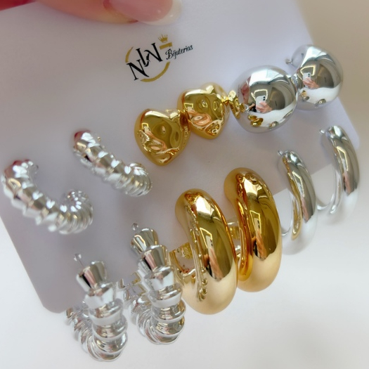 Conjunto 6 Brincos Femininos  | Mix Dourado e Prateado Estilo Moderno | SORTIDOS em Oferta na Shopee