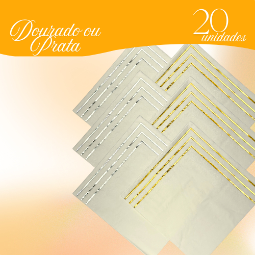 Guardanapo De Papel Folha Dupla 20 Un Bordas Listradas Metalizado Dourado Prata em Oferta na Shopee