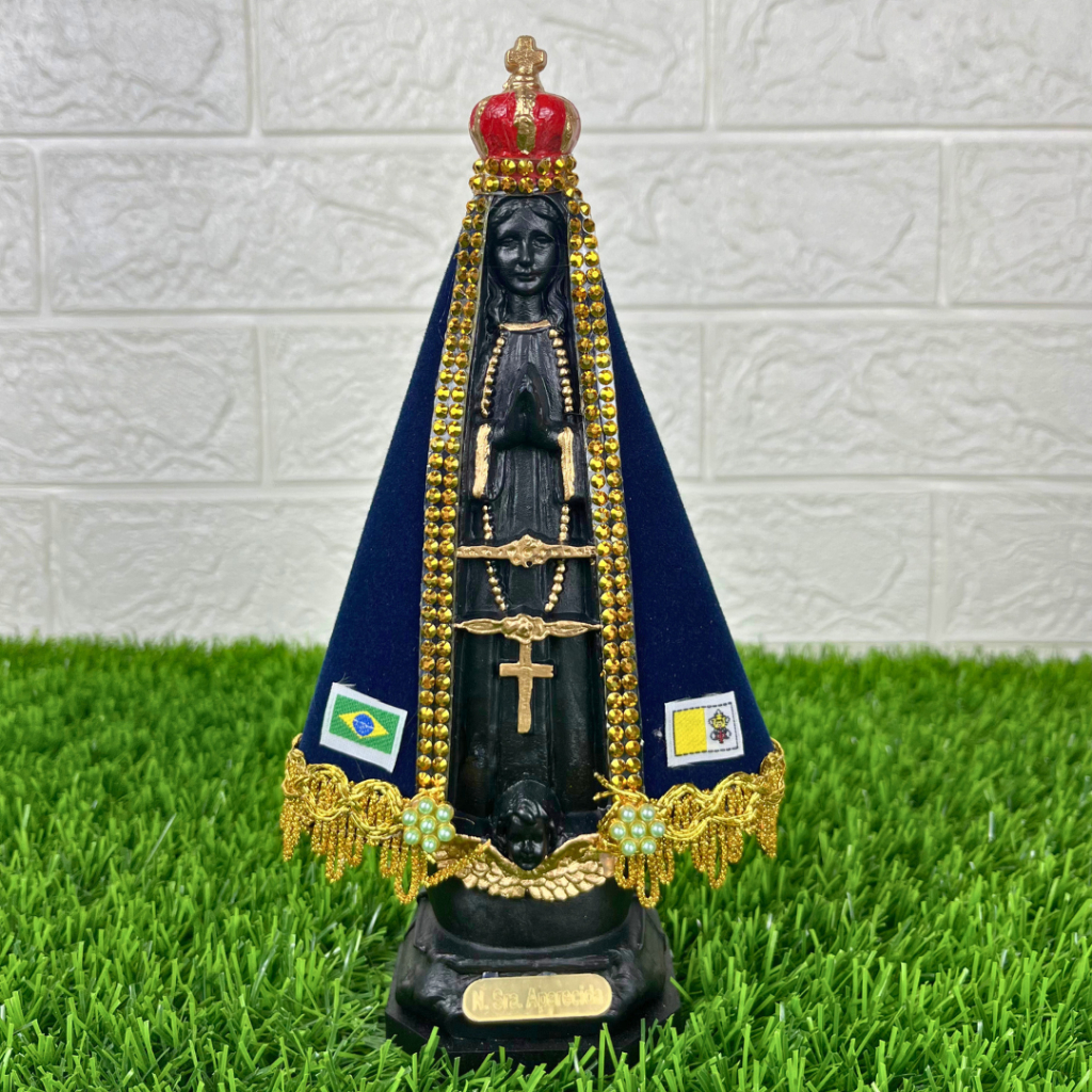 Imagem Nossa Senhora Aparecida 20cm Manto de Veludo Inquebrável Estátua Católica Decorativa Altar Presente Fé Proteção