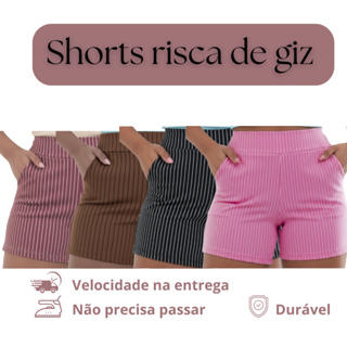 Short Feminino Risca de Giz Estica Confortável em Oferta na Shopee