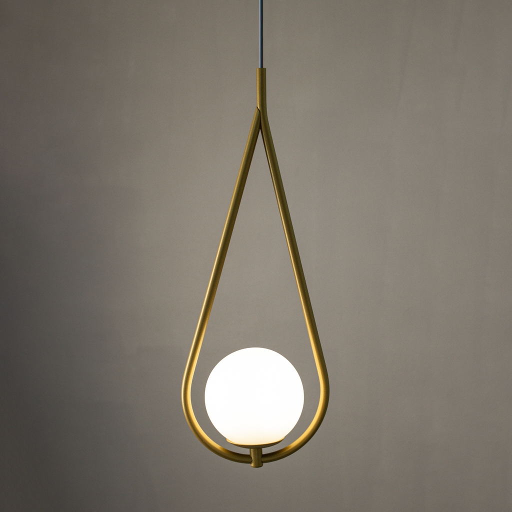 Luminária Teto Pendente Gota Globo Vidro Cama Quarto Dourado