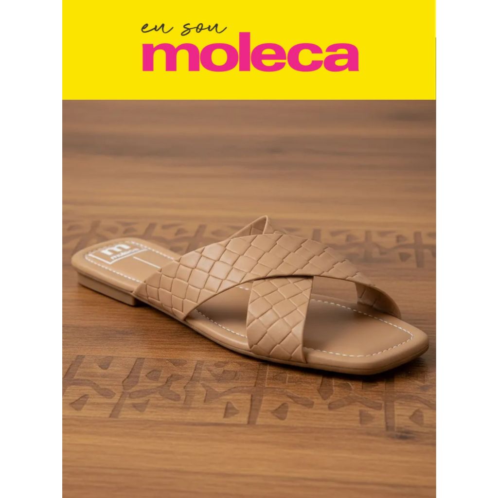 Rasteirinha Moleca Feminina Casual Elastico Virginia X Croco Nude Quadrada Conforto Moda Sandália