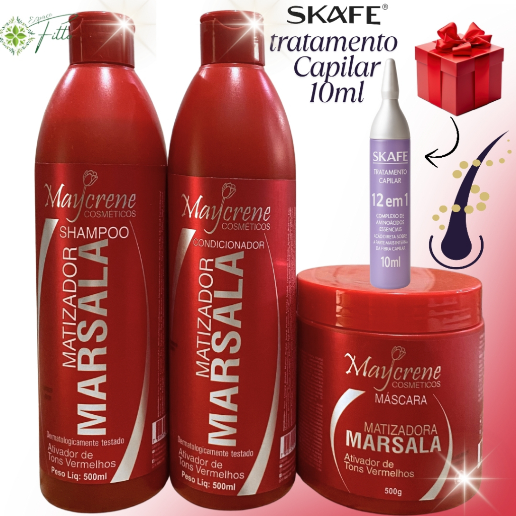 kit matizador marsala maycrene 500ml + ampola skafe 12x1 com 10ml