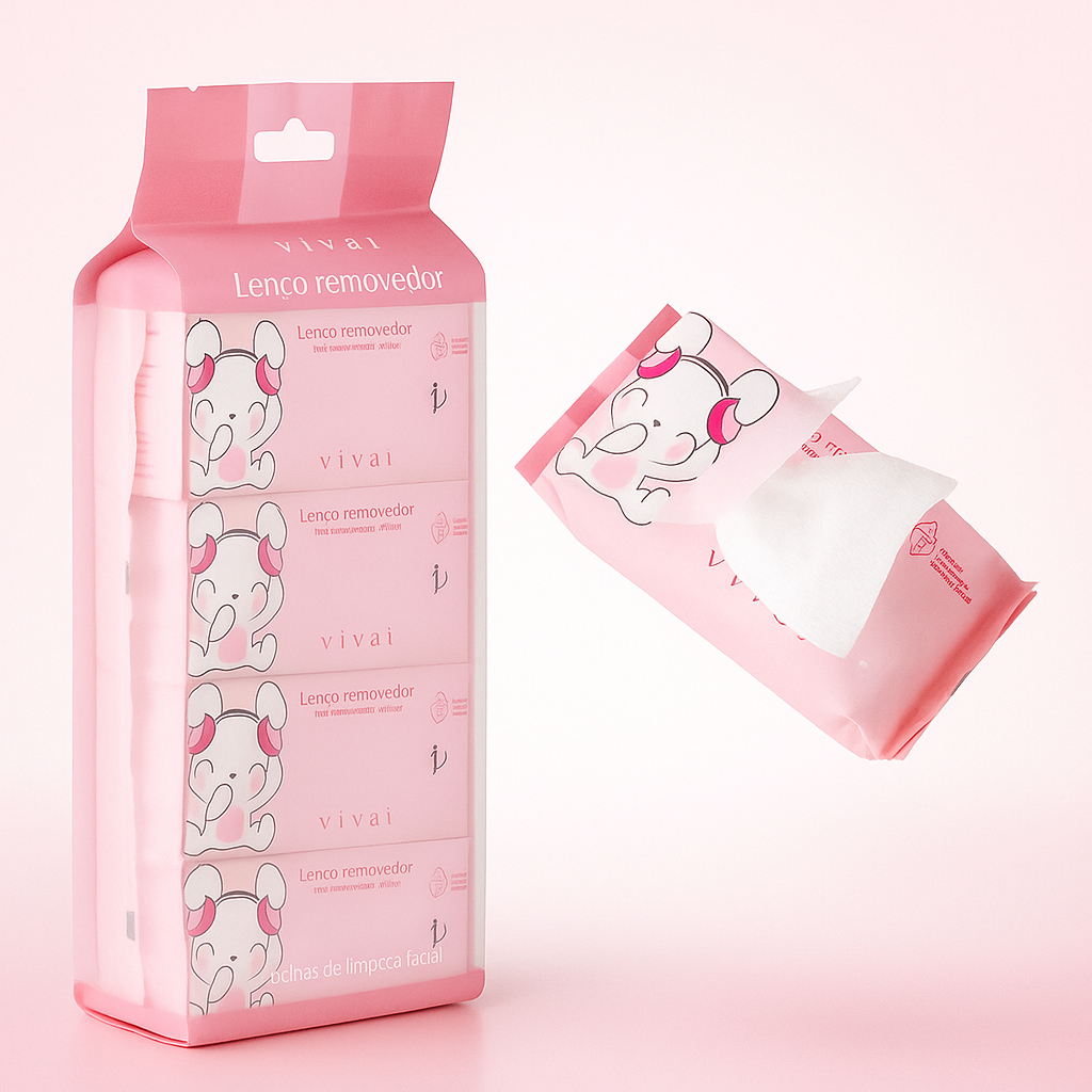 Lenço Umedecido Demaquilante de Maquiagem Toalha Limpeza Facial Água Micelar Pocket com 8 Mini Pacotes
