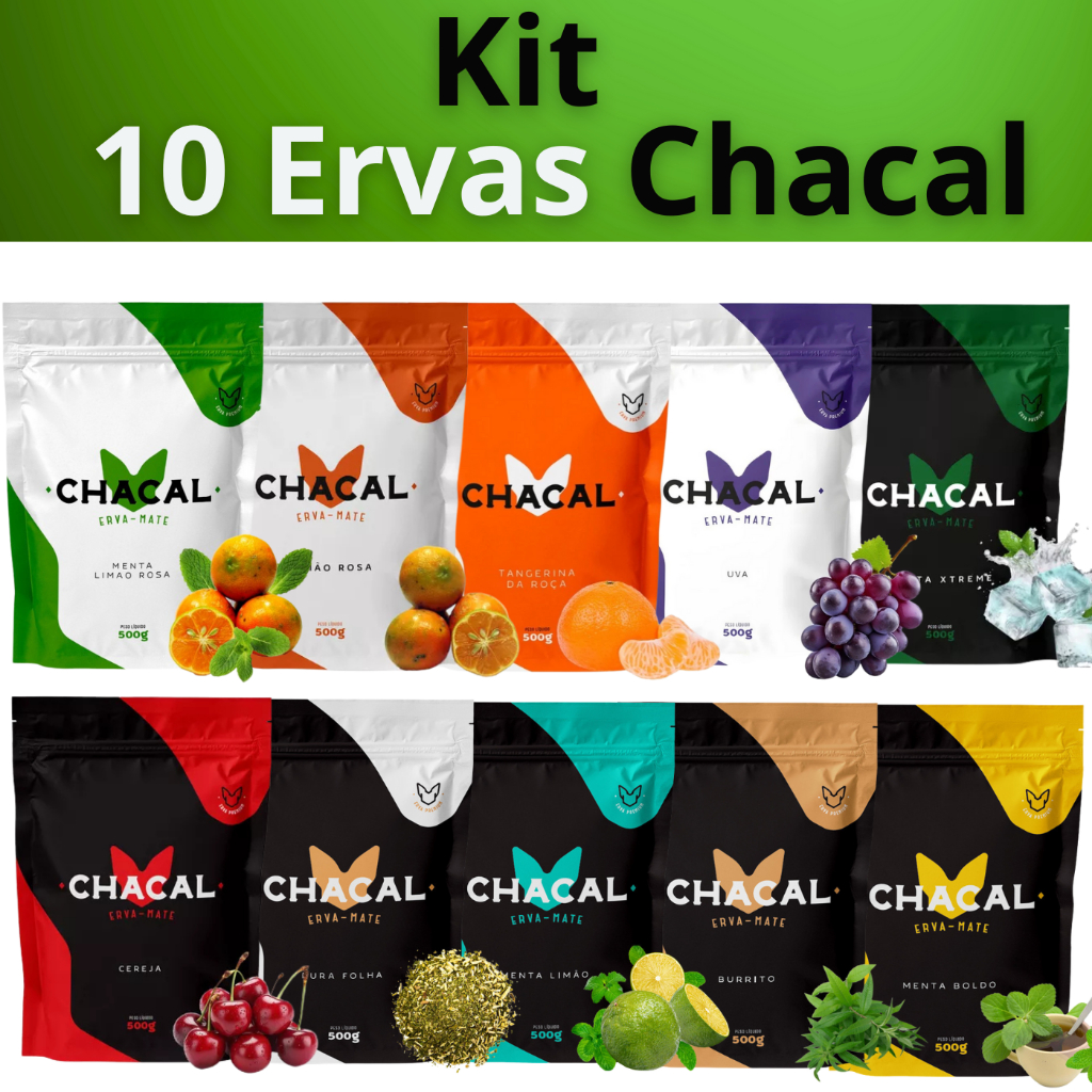Kit Com 10 Erva Mate Tereré Chacal 500g Escolha os Sabores