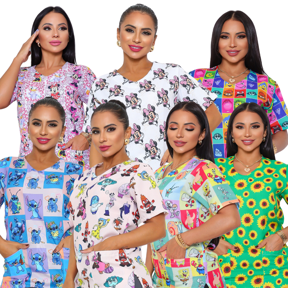 Blusa Bata Oxford Estampado e Liso Toque Macio Não Amassa Uniforme de Clinica