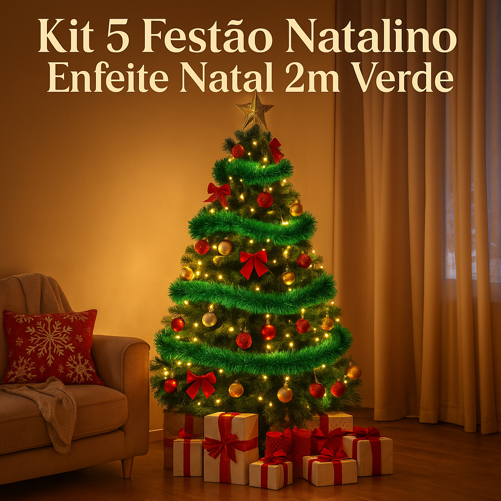 Kit 5 Festão Natalino Enfeite Natal 2m Verde - Wincy