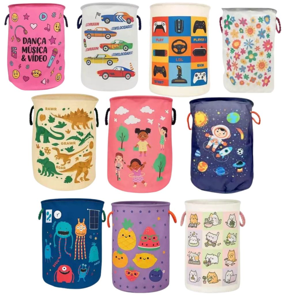 Organizador Cesto Infantil tecido Multiuso Dobrável Roupa Brinquedos