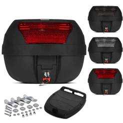 Baú Bauleto Moto 28 Litros Pro Tork Smart Box 1 Capacete Base Universal Lente Cristal Vermelha Fumê