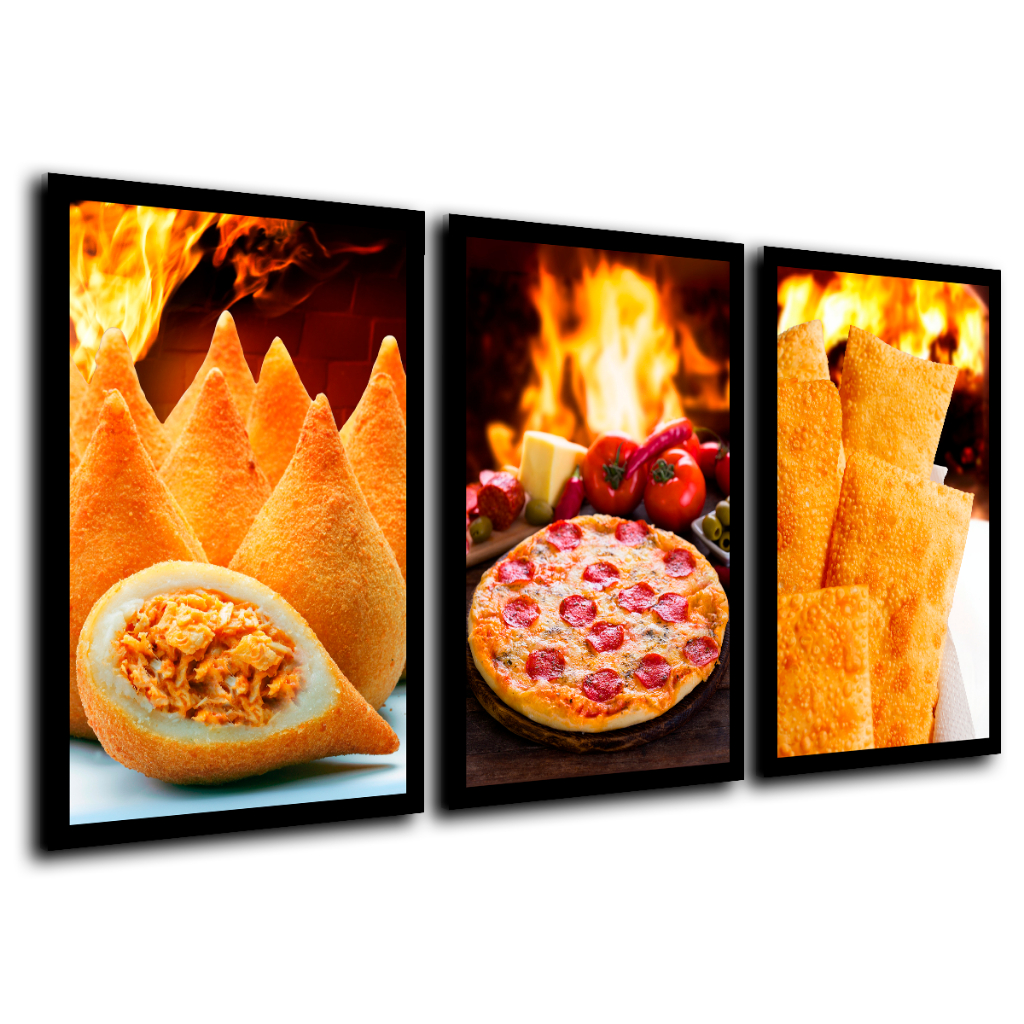Quadros Decorativos Coxinha Pastel Pizza Restaurante Lanchonete Comida