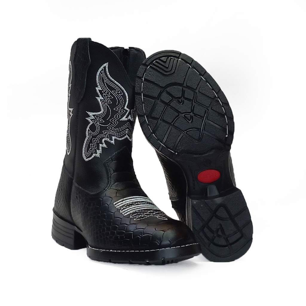 Bota Botina Texana Country Cano Alto Em Couro Infantil Unissex Mustang