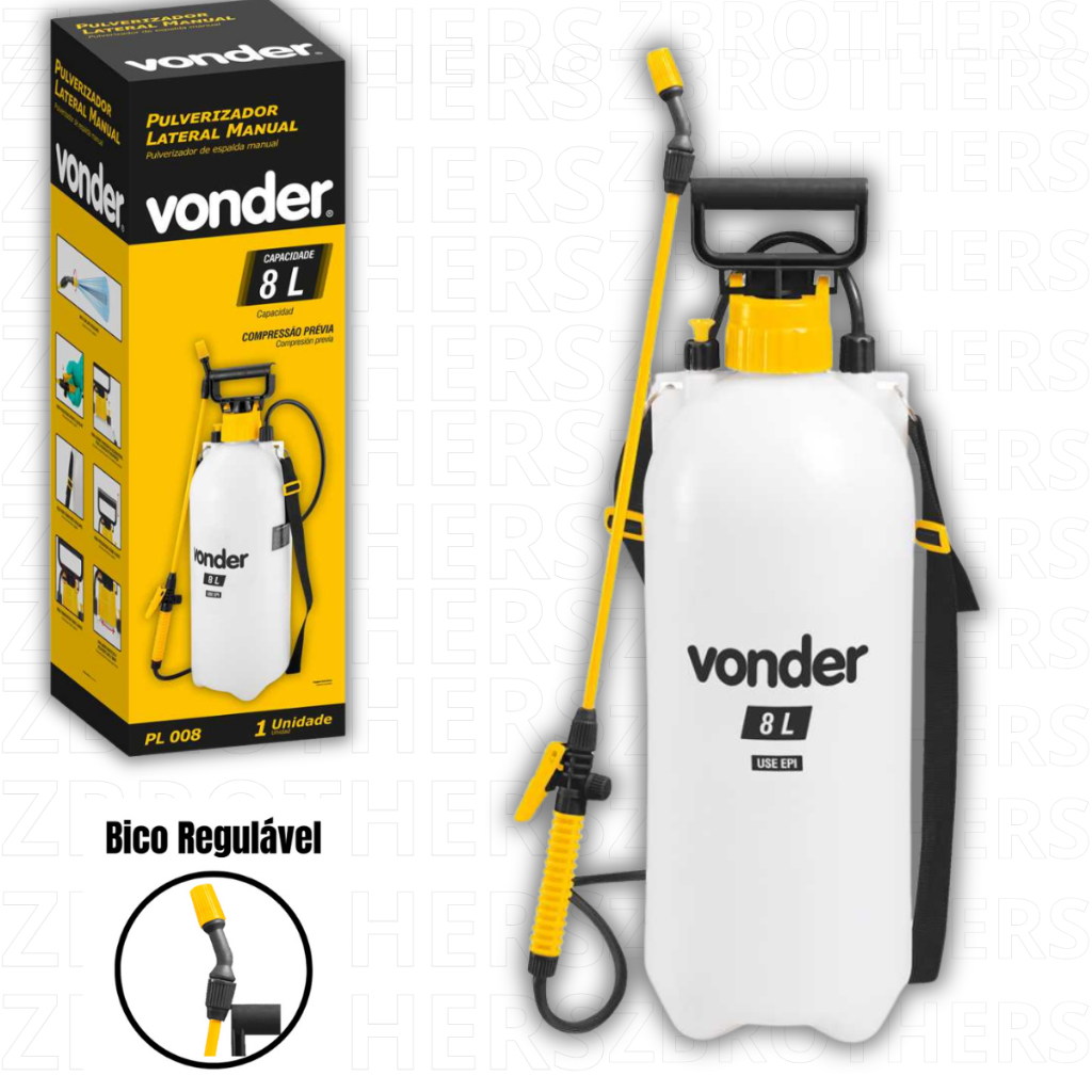 Pulverizador de Compressão Prévia 8 Litros Vonder PL008 Pressão Forte Fácil de Usar e Durável