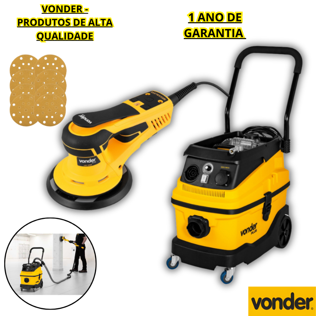 Imagem Aspirador De Pó APV1600 Micropartículas E Lixadeira Roto Orbital LRV350B Vonder Plus
