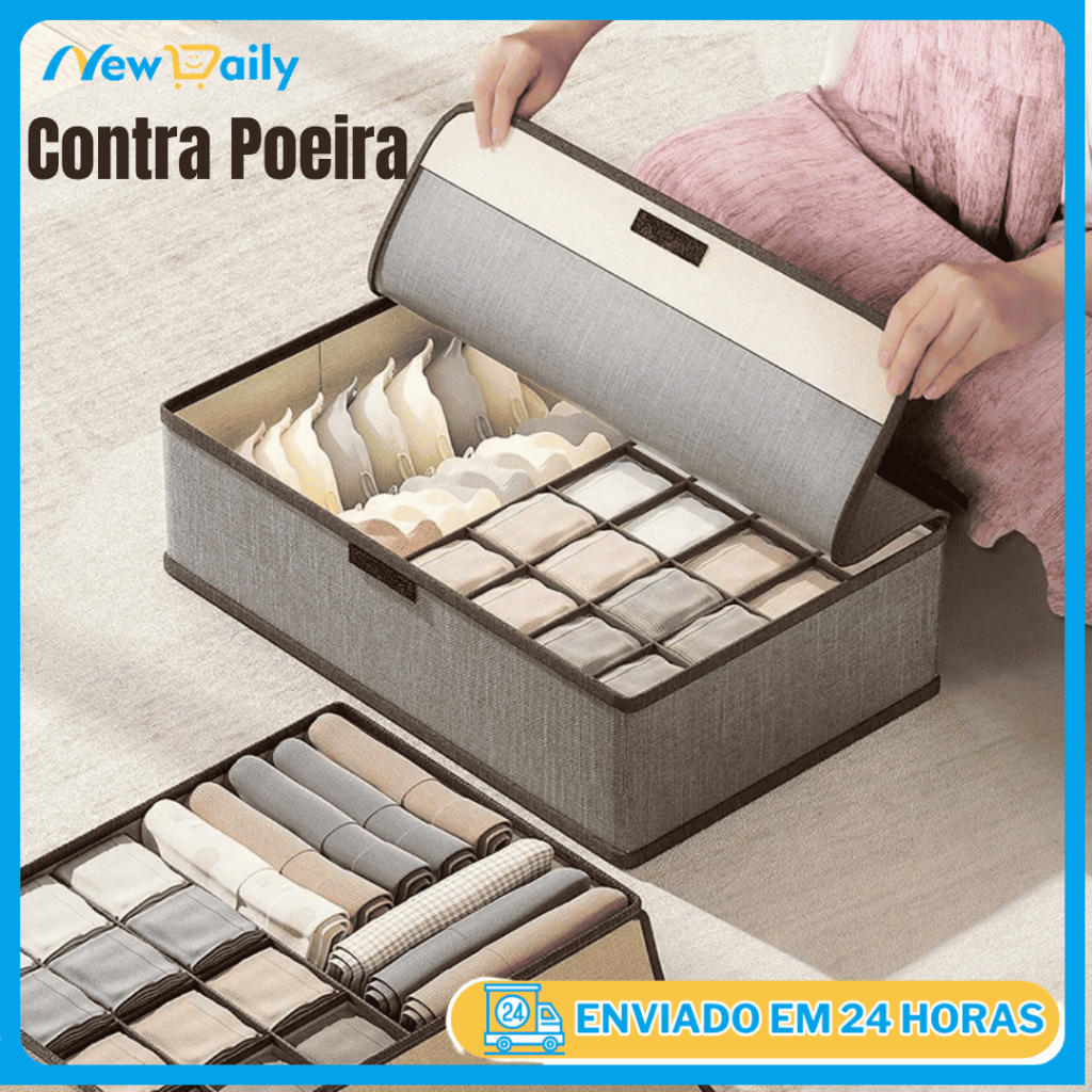 Organizador De Gaveta 13/17 Divisórias com Tampa Dobrável Antipoeira Para Peças Intimas Meias OG-16-ND/OG-17-ND em Oferta na Shopee