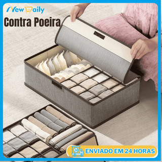 Organizador De Gaveta 13/17 Divisórias com Tampa Dobrável Antipoeira Para Peças Intimas M…