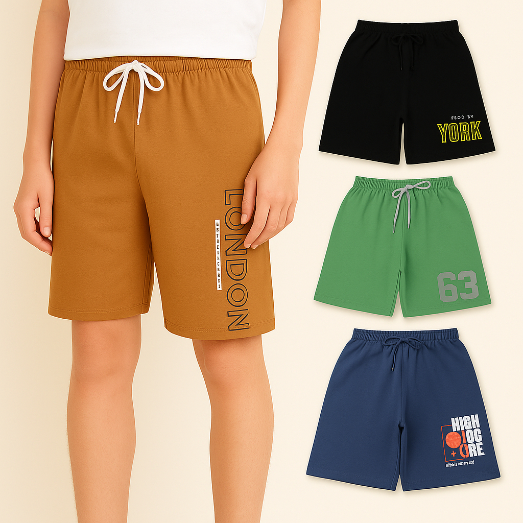 Kit 4 Bermudas Infantis Masculinas Estampadas de Moletinho Algodão Verão Sortidas Confortáveis