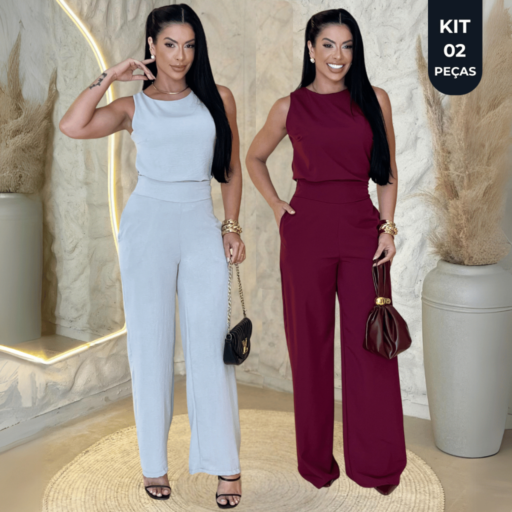 Kit 2 Conjunto Alfaiataria Social Calça e Blusa Regata Feminina P ao GG Moda Elegante em Oferta na Shopee