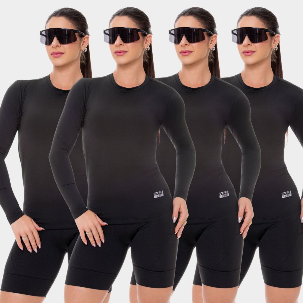 4 Camisas Femininas Manga Longa Proteção Solar Uv Térmica Segunda Pele Conforto Refrescante