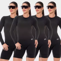 4 Camisas Femininas Manga Longa Proteção Solar Uv Térmica Segunda Pele Conforto Refrescante