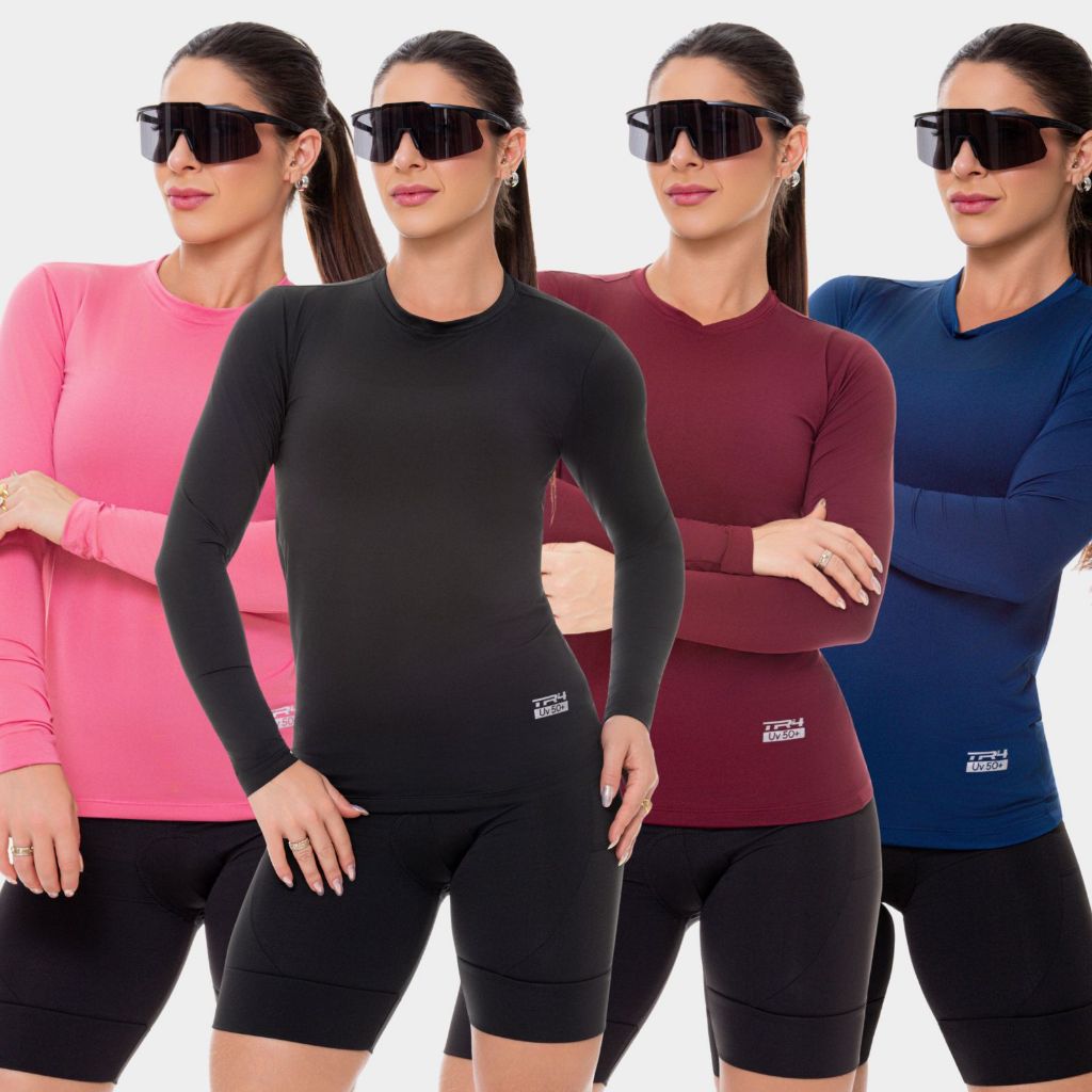 Kit 4 Camisas Blusas Feminina Proteção UV Solar Manga Longa Térmica Segunda Pele