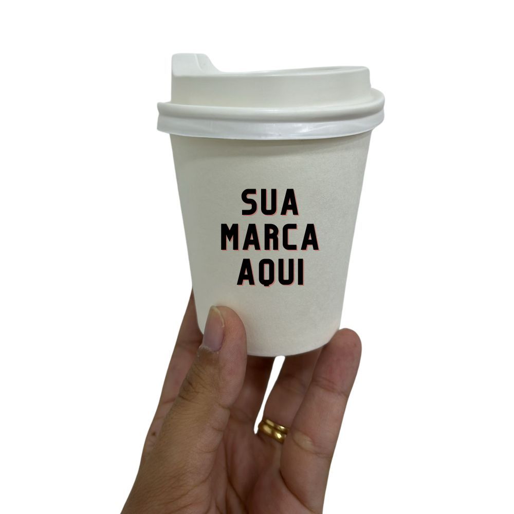 Copo 180 ml em Papel Personalizado com Tampa Reciclável com bico  - Pacote com 50 unidades