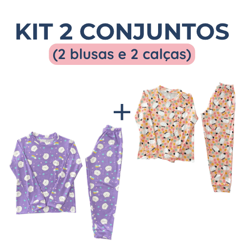 Kit Pijama Menina Infantil Blusa e Calça Comprido Longo 2 Conjuntos