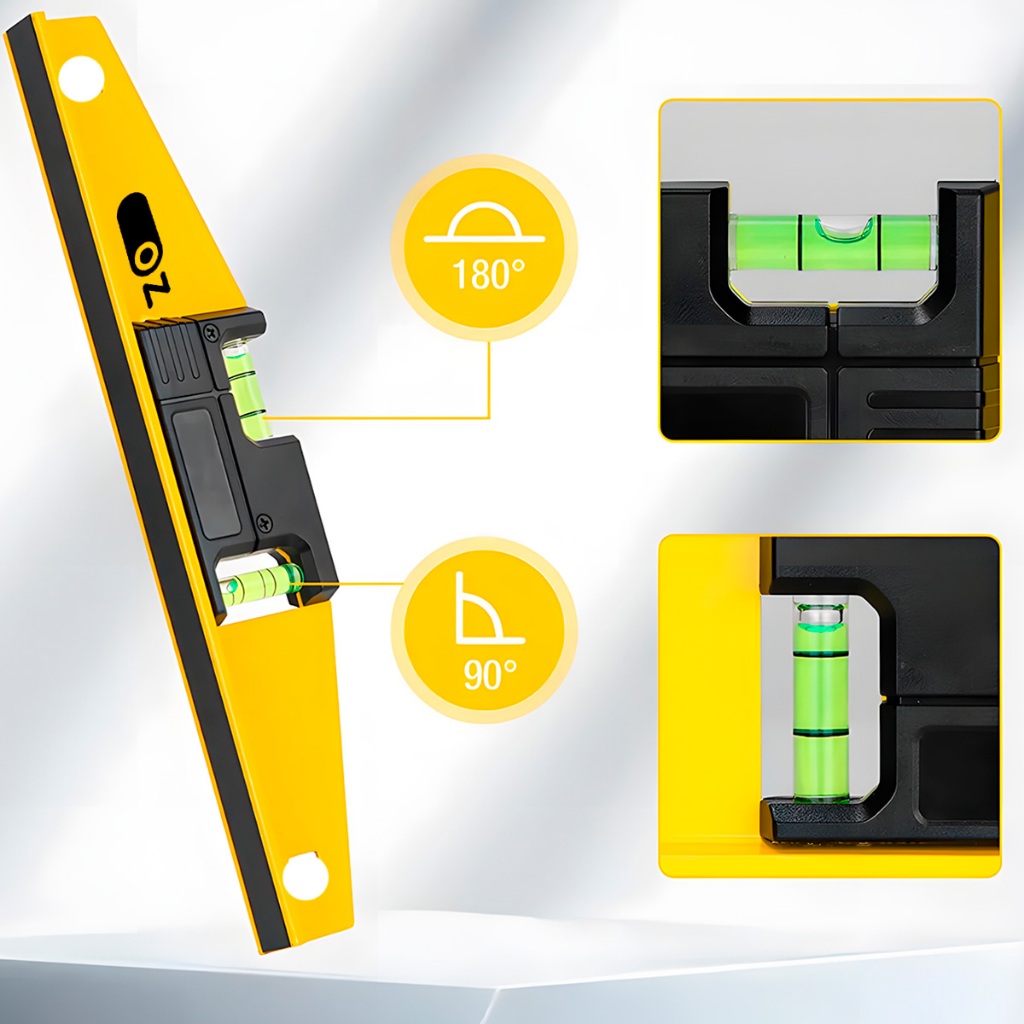 Nível De Alumínio Com Base Magnética 12" 30cm Com 2 Bolhas Amarelo E Preto OZ em Oferta na Shopee