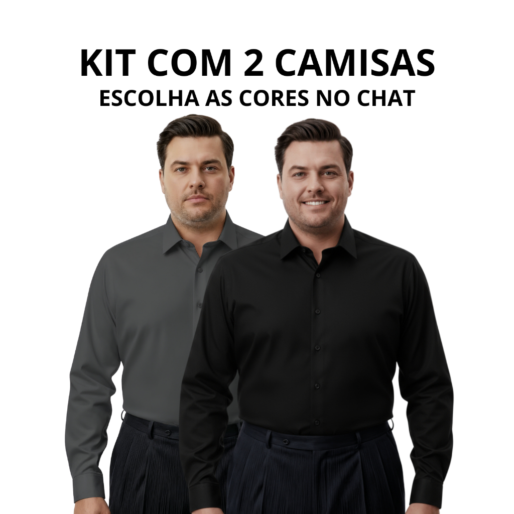 Kit 2 Camisa Social Manga Longa Masculina Slim Lisa Plus Size em Oferta na Shopee