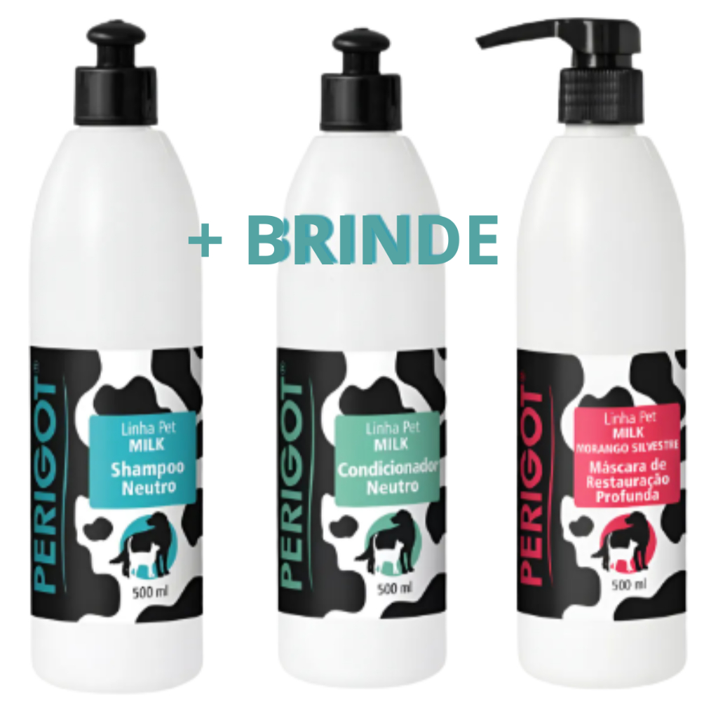 Kit Shampoo + Condicionador + Máscara Hidratação de Morango - Perigot - Cães e Gato - Banho Pet
