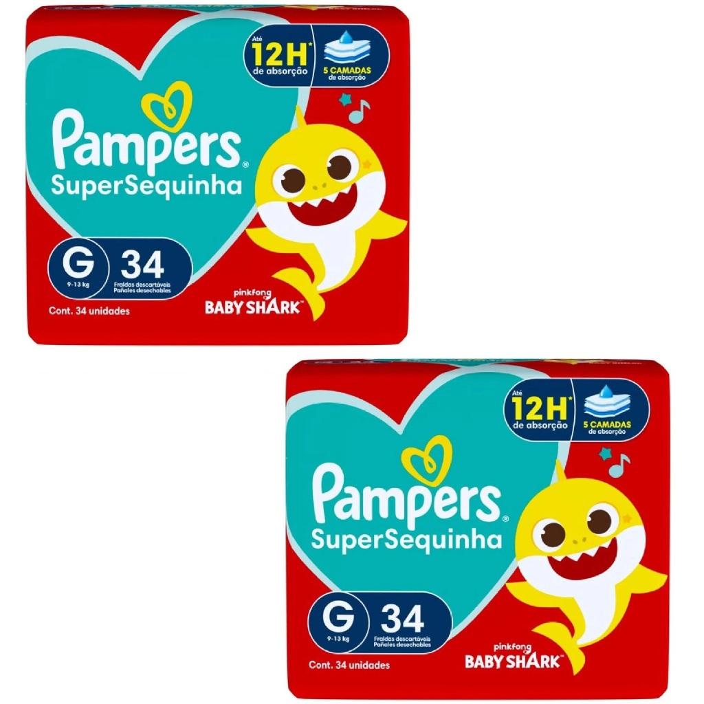 Kit 2ptes Fralda Pampers SuperSequinha G 34un - Total 68 unidades