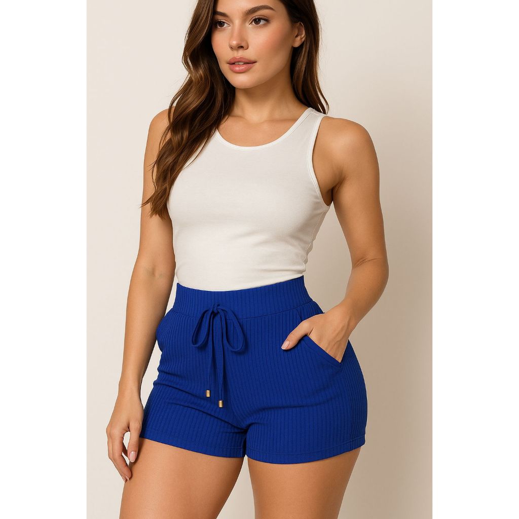 Shorts Canelado Feminino com Bolso Moda Verão Moda Feminina em Oferta na Shopee