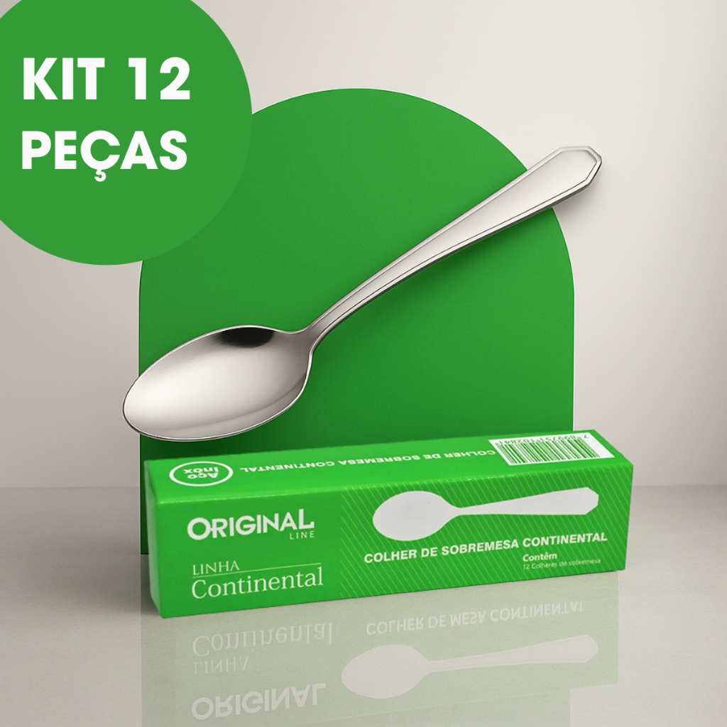 Kit 12 Colheres Sobremesa Aço Inox Premium Buffet